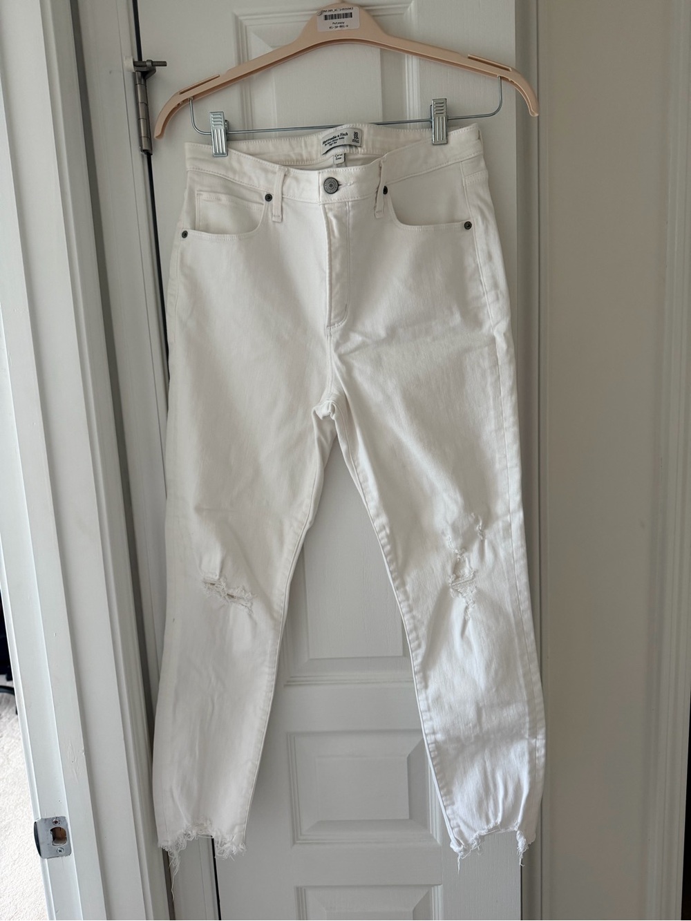 Abercrombie & Fitch White Distressed High-Rise Jeans